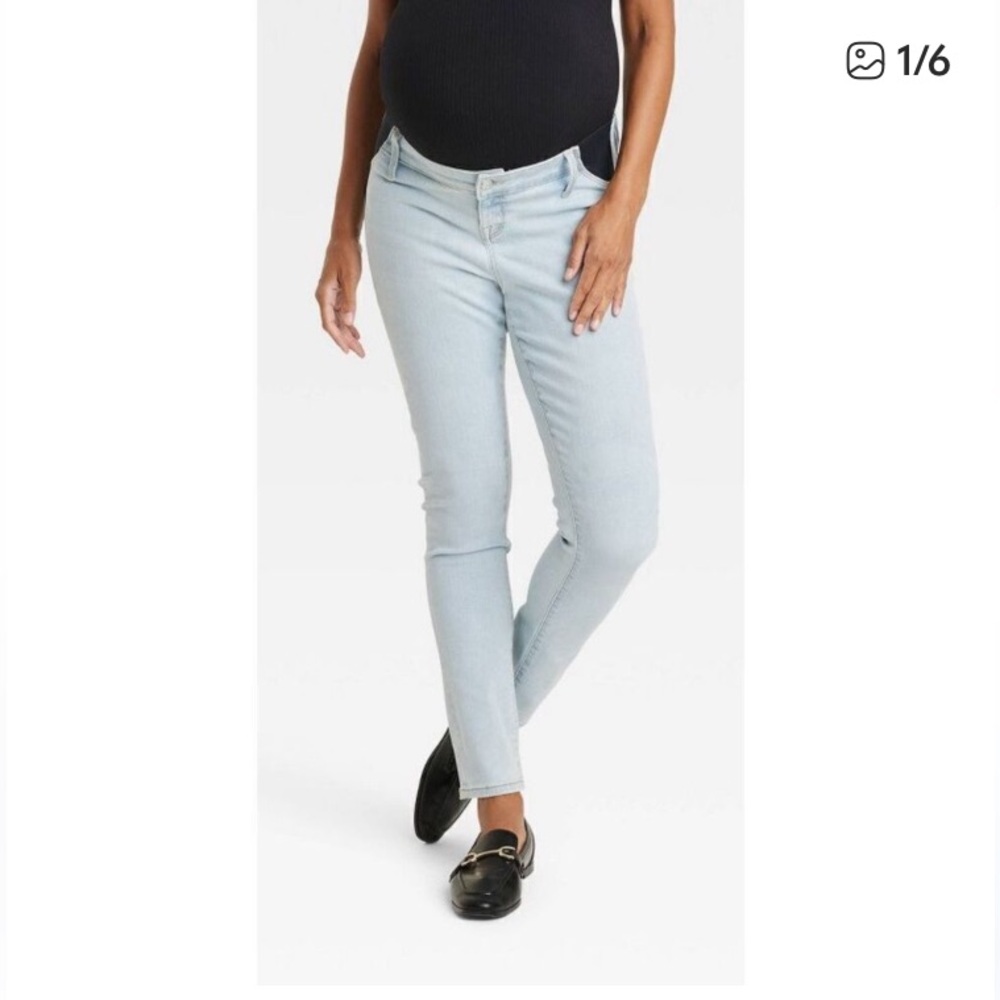 NWT isabel ingrid Light Blue maternity skinny Jean with stretch waist panel  4